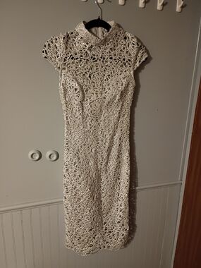 Elegant Silver Crochet Lace Cheongsam Dress